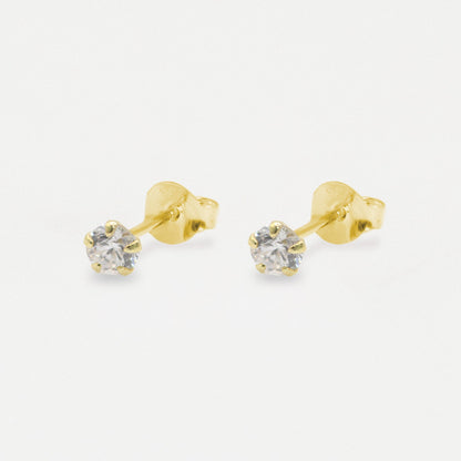 Boxed Gold Round Clear CZ Studs - 4mm