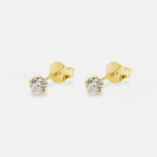 Boxed Gold Round Clear CZ Studs - 4mm