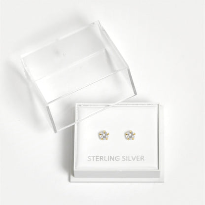 Boxed Gold Round Clear CZ Studs - 4mm