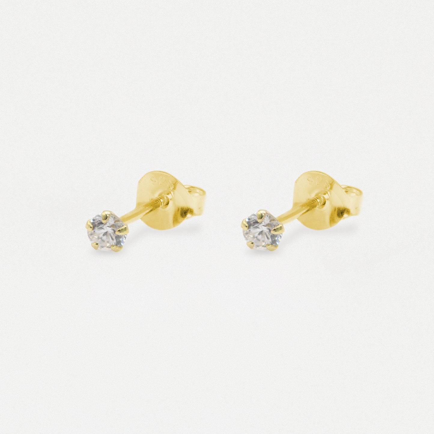Gold Plated Round Clear CZ Ear Studs 3mm - 6mm