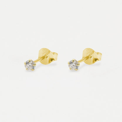Gold Plated Round Clear CZ Ear Studs 3mm - 6mm