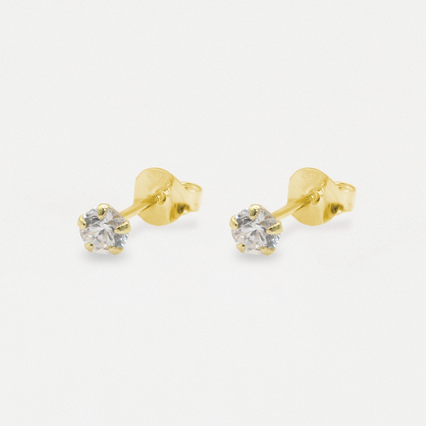 Gold Plated Round Clear CZ Ear Studs 3mm - 6mm