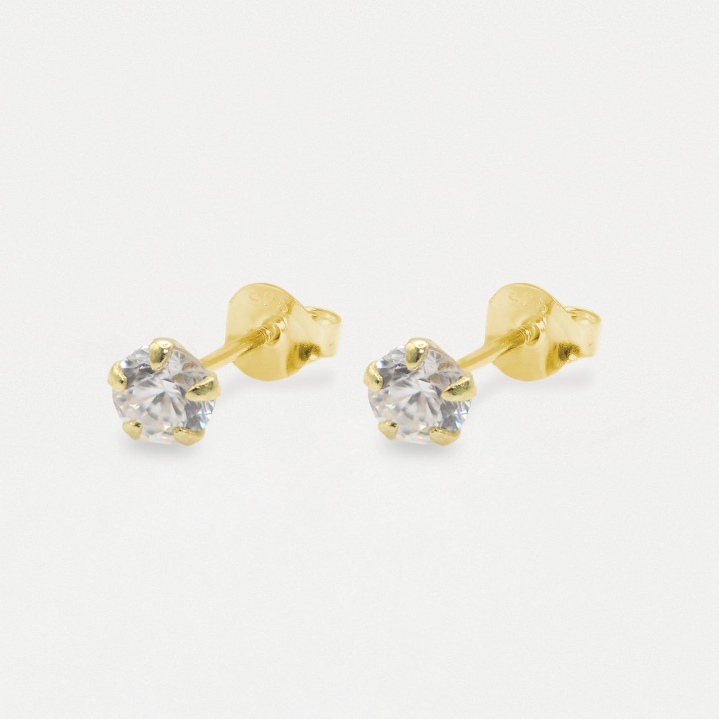 Gold Plated Round Clear CZ Ear Studs 3mm - 6mm