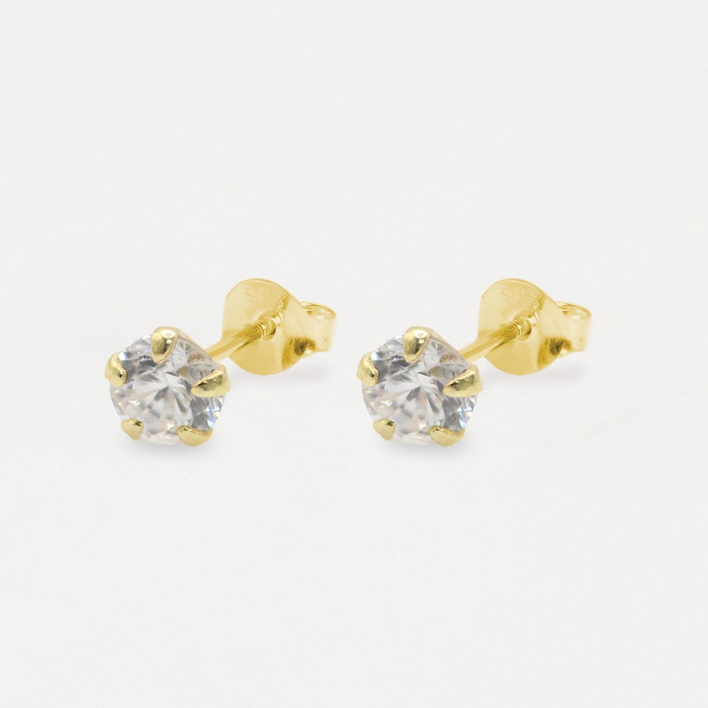 Gold Plated Round Clear CZ Ear Studs 3mm - 6mm