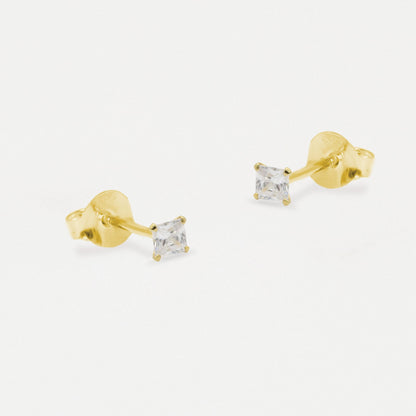 Boxed Gold Square Clear CZ Studs - 3mm