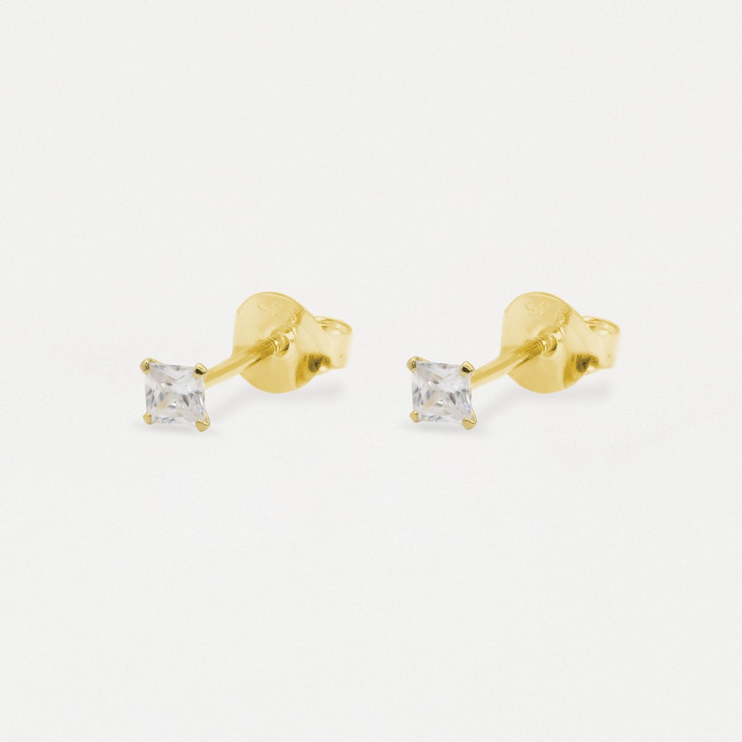 Boxed Gold Square Clear CZ Studs - 3mm