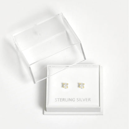 Boxed Gold Square Clear CZ Studs - 3mm