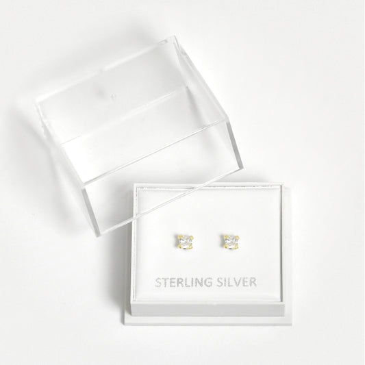 Boxed Gold Square Clear CZ Studs - 3mm