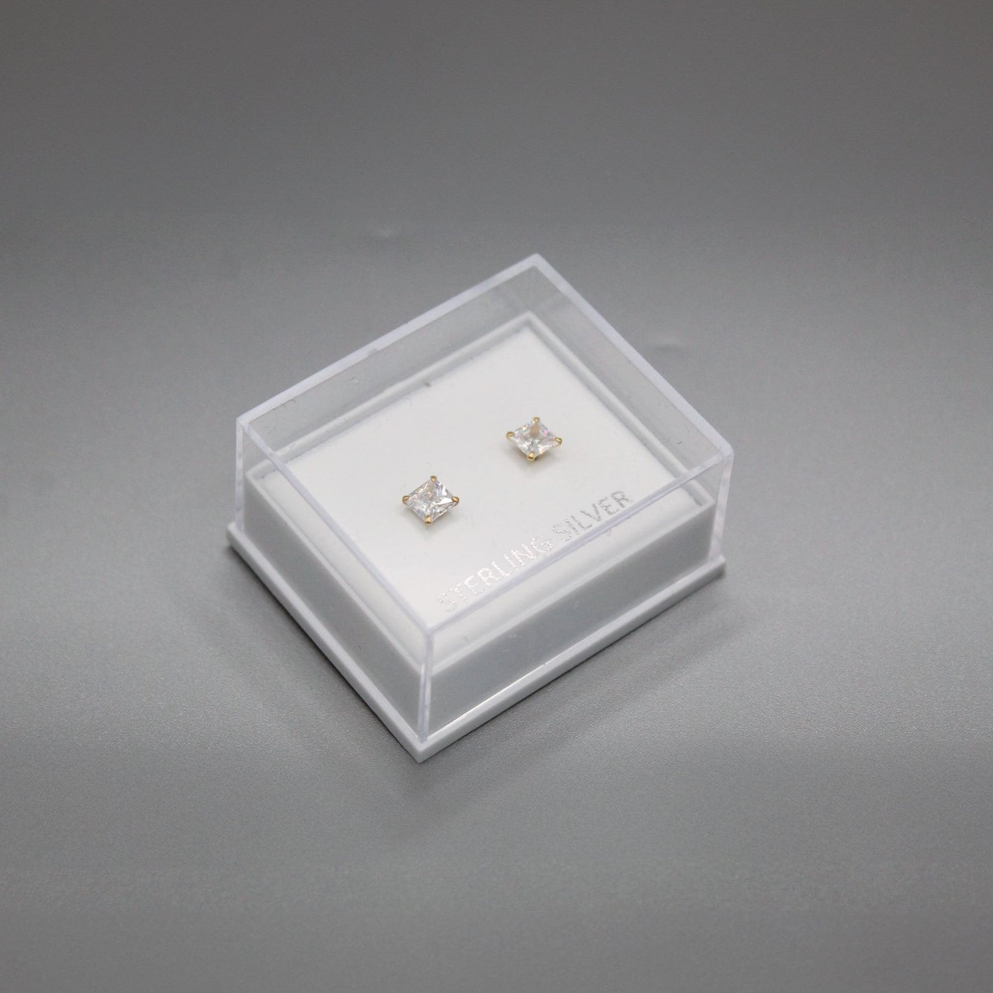 Boxed Gold Square Clear CZ Studs - 4mm