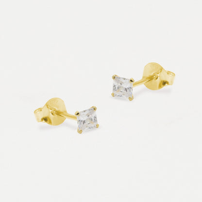 Boxed Gold Square Clear CZ Studs - 4mm