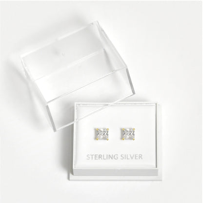 Boxed Gold Square Clear CZ Studs - 5mm