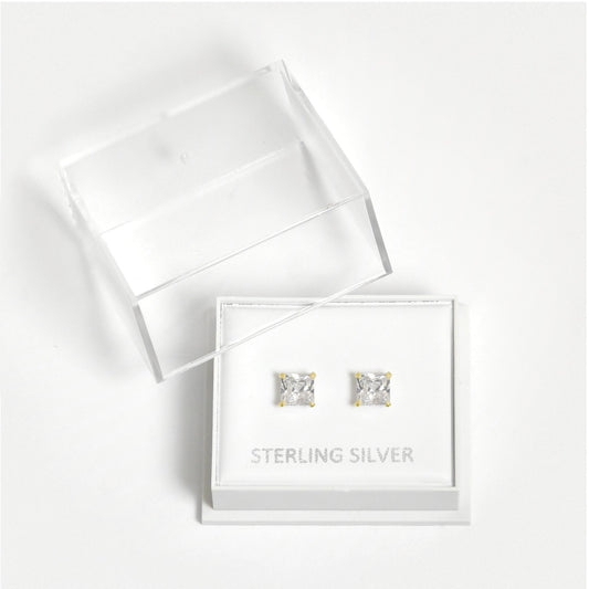 Boxed Gold Square Clear CZ Studs - 5mm