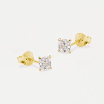 Boxed Gold Square Clear CZ Studs - 5mm