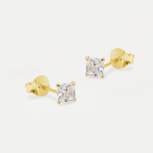 Boxed Gold Square Clear CZ Studs - 5mm