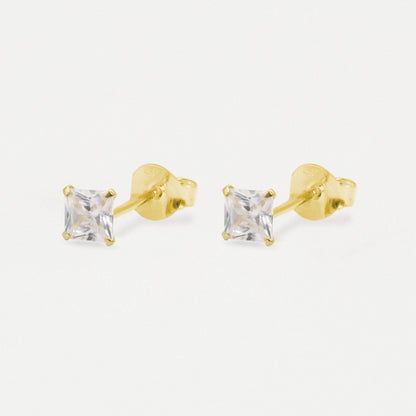 Boxed Gold Square Clear CZ Studs - 5mm