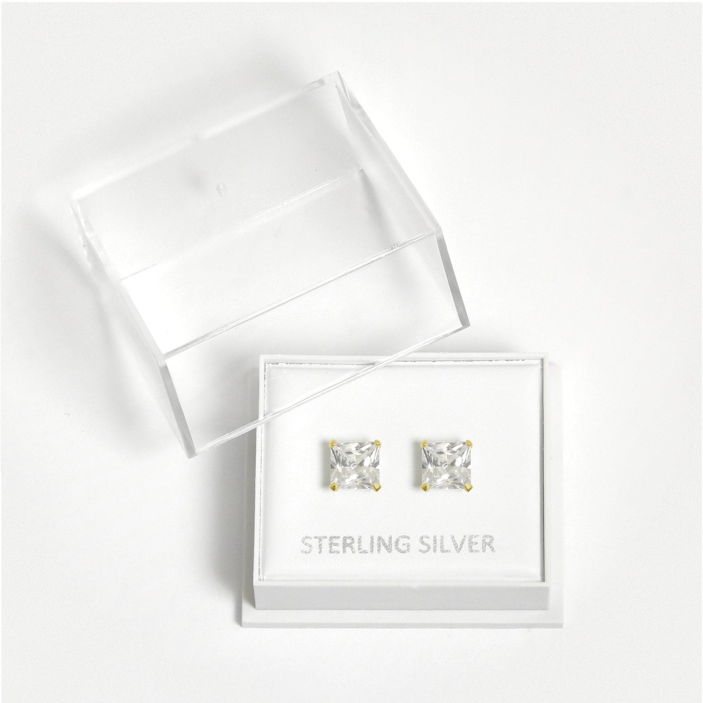 Boxed Gold Plated Square Clear CZ Studs - 6mm