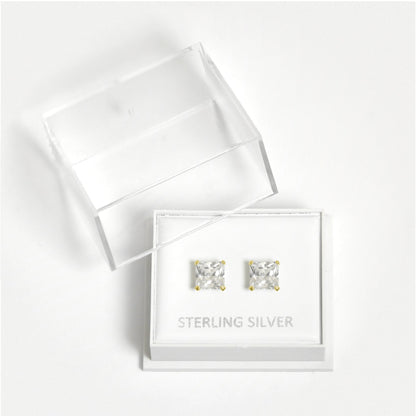 Boxed Gold Plated Square Clear CZ Studs - 6mm