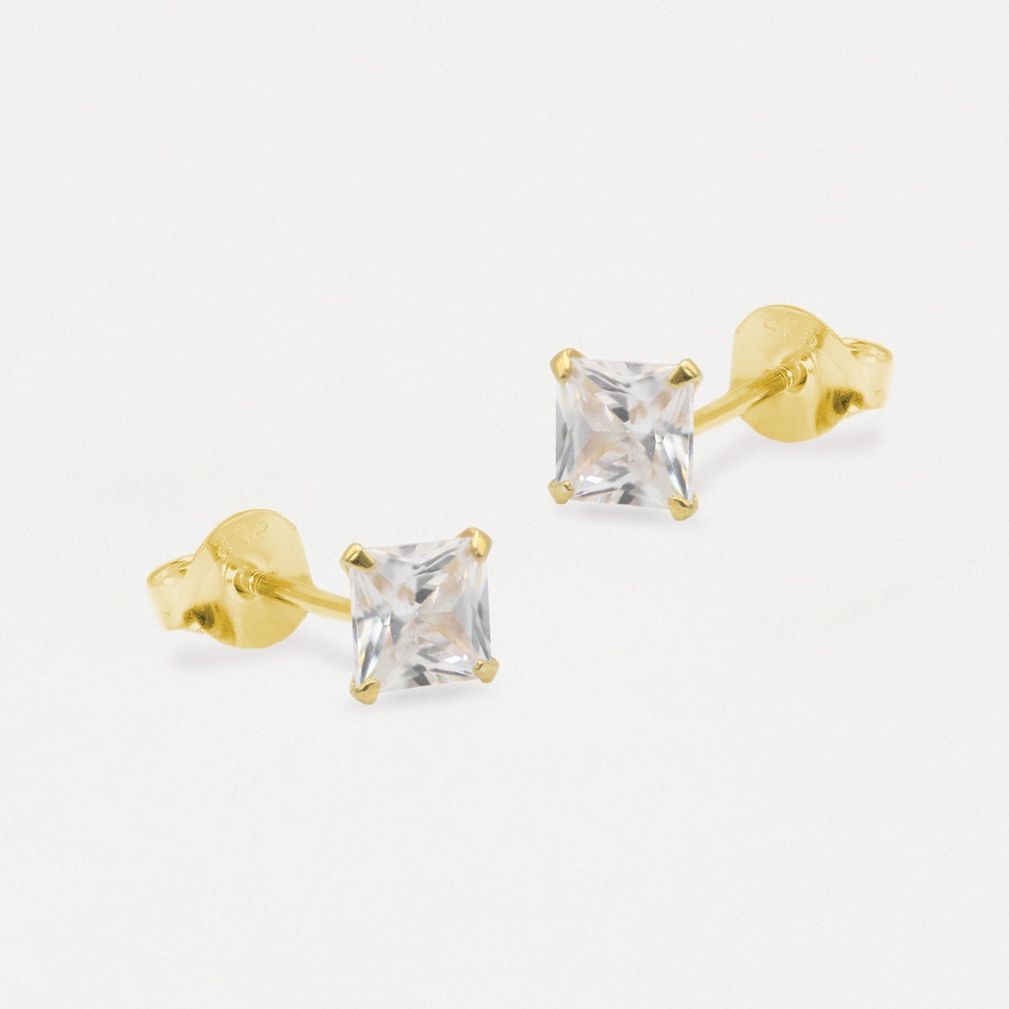 Boxed Gold Plated Square Clear CZ Studs - 6mm