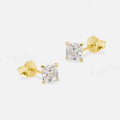 Boxed Gold Plated Square Clear CZ Studs - 6mm