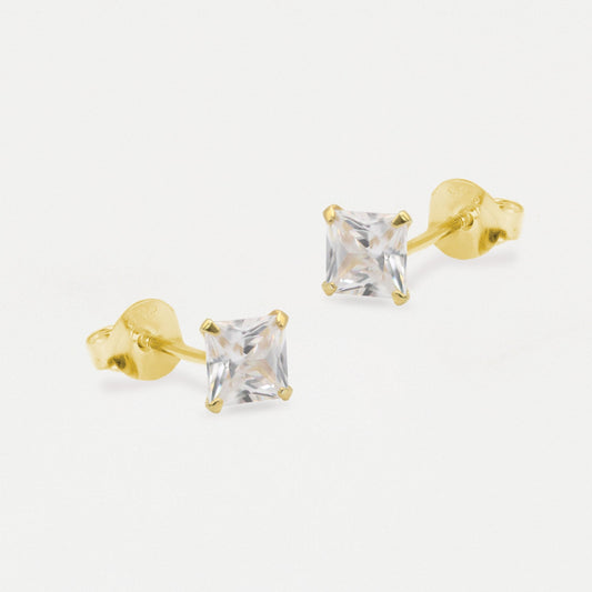 Boxed Gold Plated Square Clear CZ Studs - 6mm