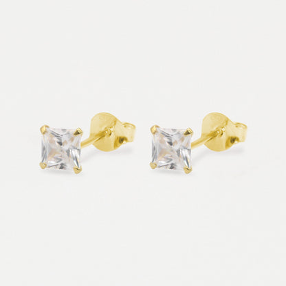 Boxed Gold Plated Square Clear CZ Studs - 6mm