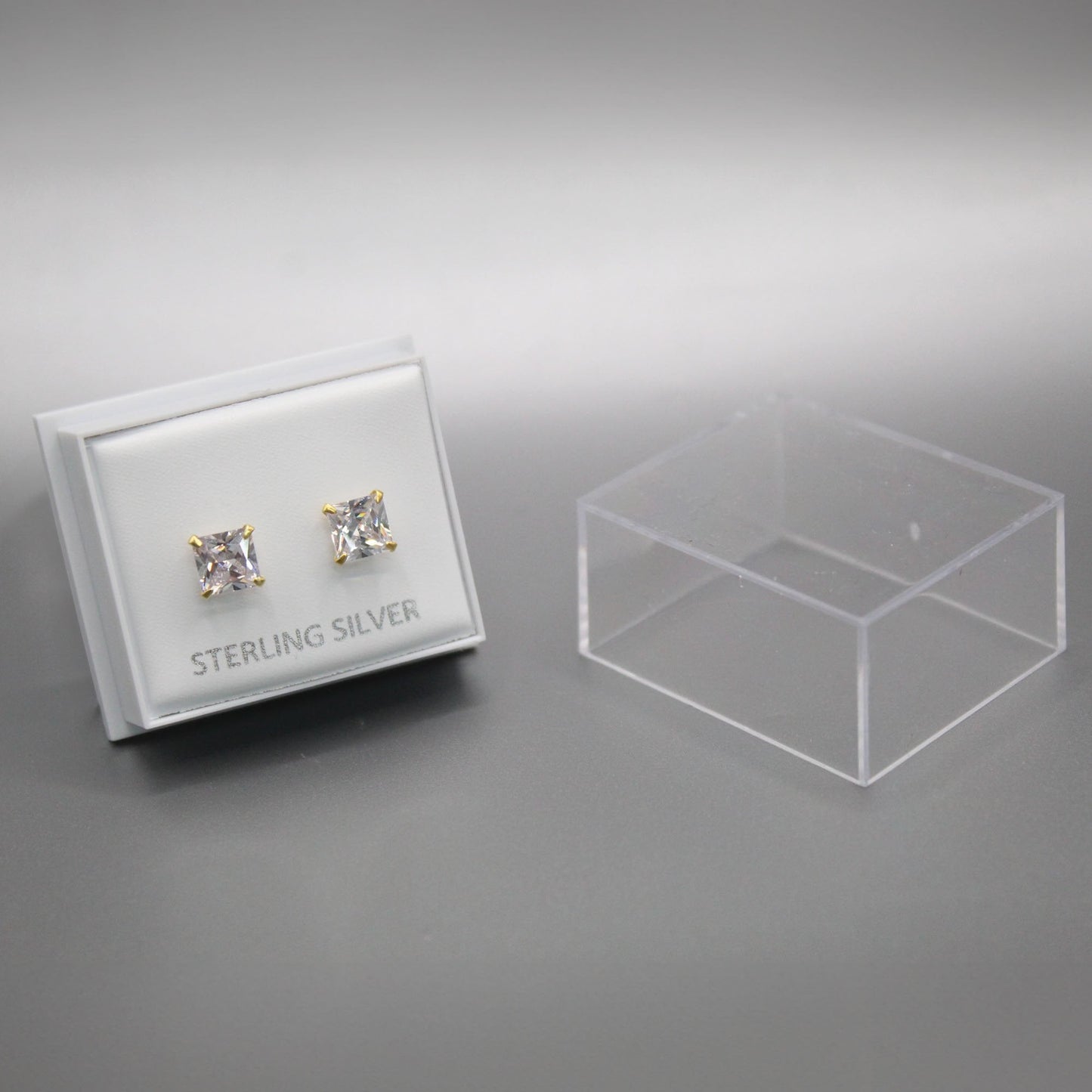 Boxed Gold Plated Square Clear CZ Studs - 6mm