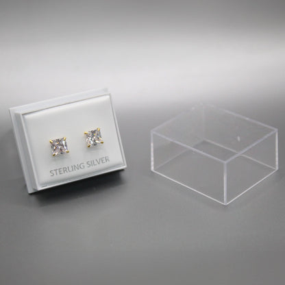 Boxed Gold Plated Square Clear CZ Studs - 6mm