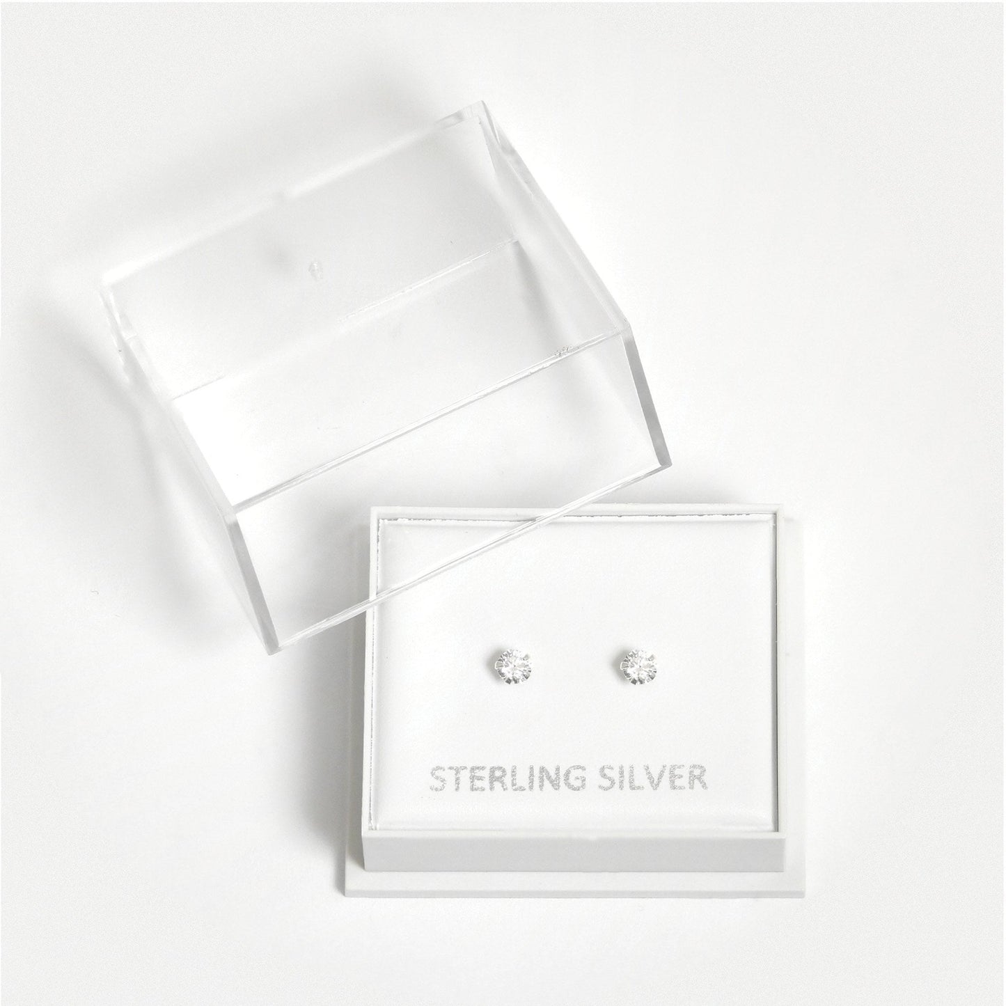 Boxed Silver Round Clear CZ Studs - 3mm