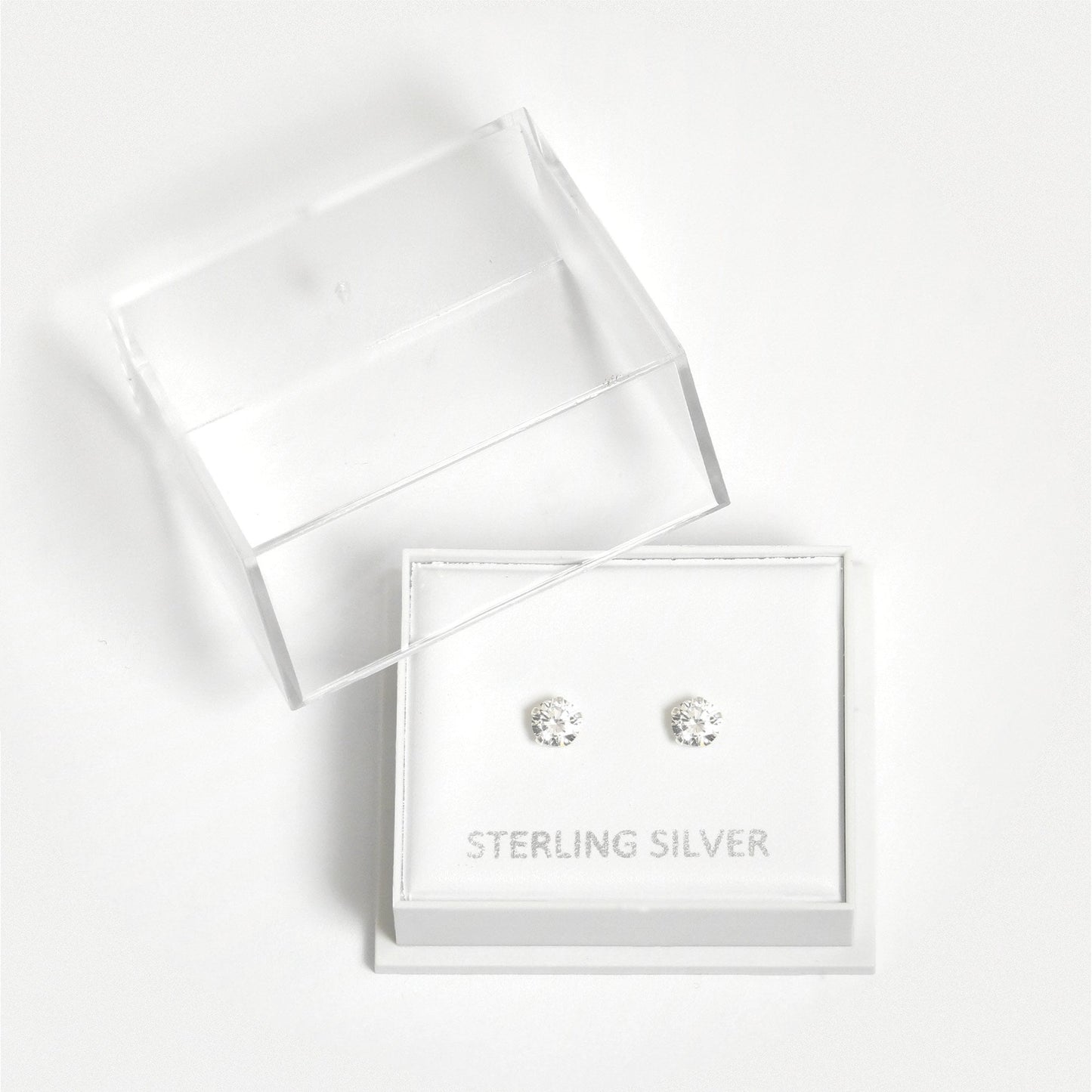 Boxed Silver Round Clear CZ Studs - 4mm