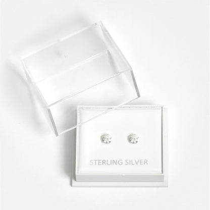Boxed Silver Round Clear CZ Studs - 4mm