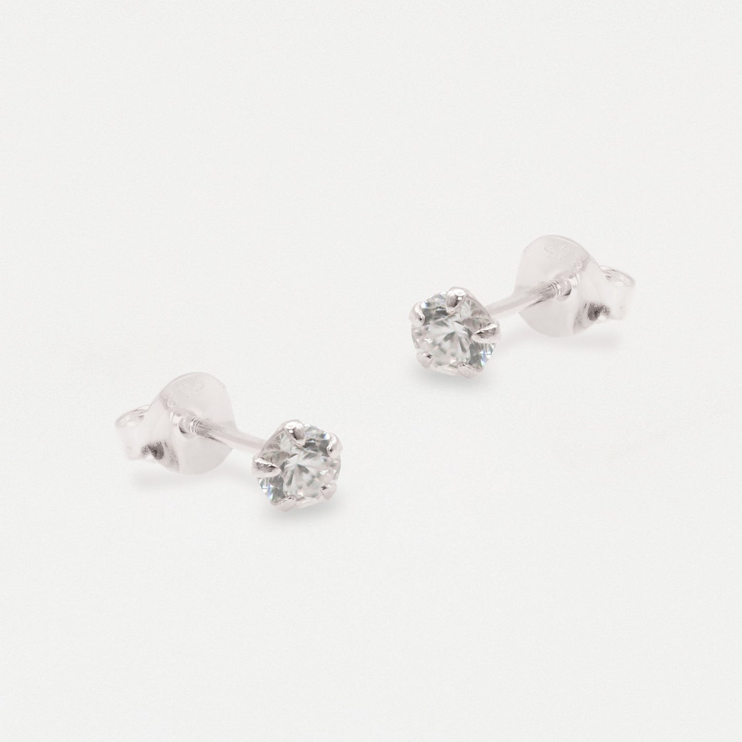 Boxed Silver Round Clear CZ Studs - 4mm