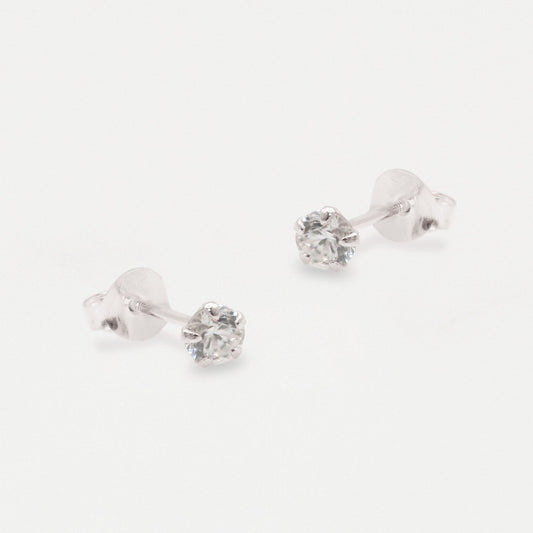 Boxed Silver Round Clear CZ Studs - 4mm