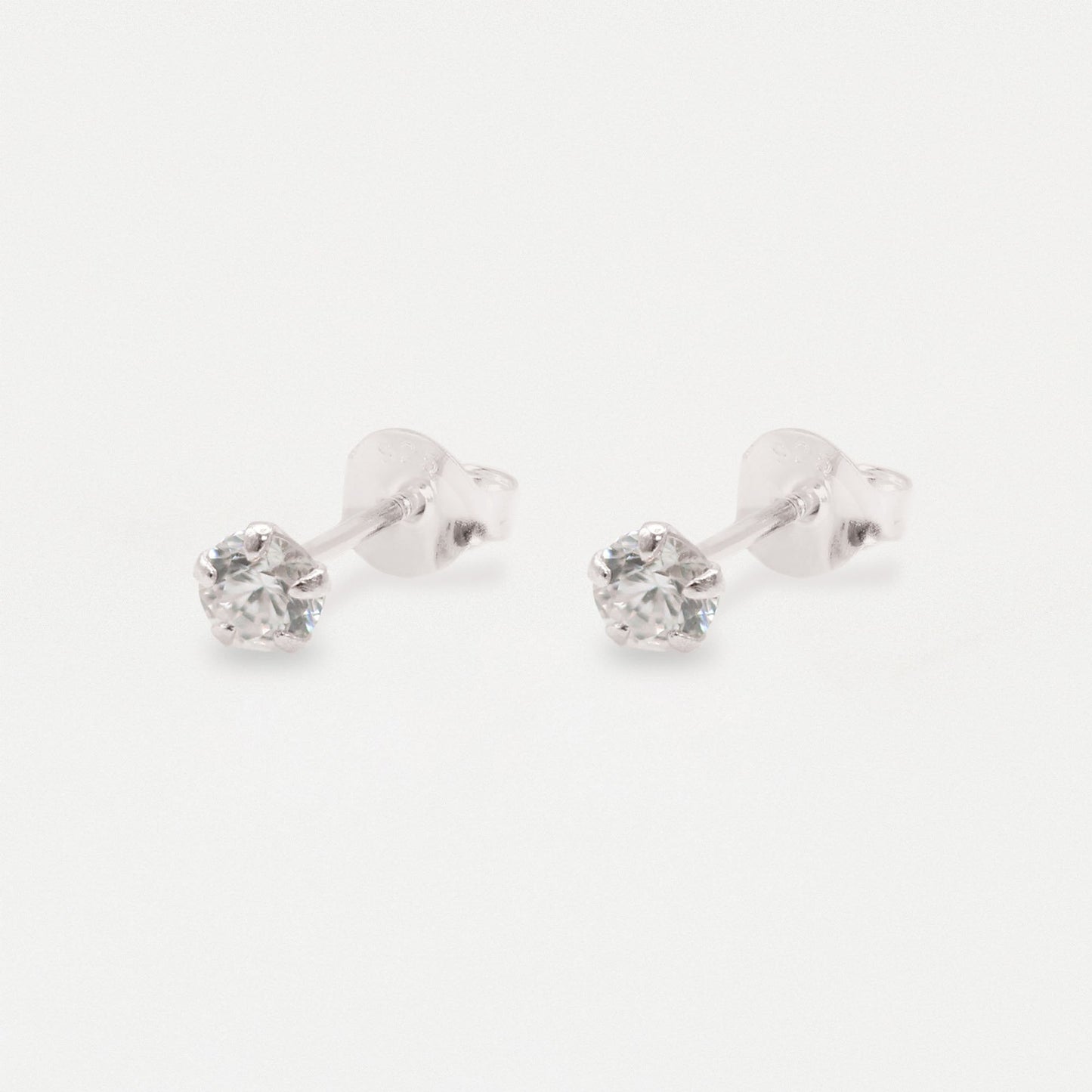 Boxed Silver Round Clear CZ Studs - 4mm