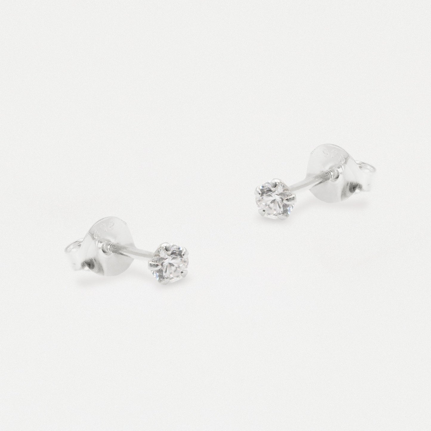 Boxed Silver Round Clear CZ Studs - 3mm