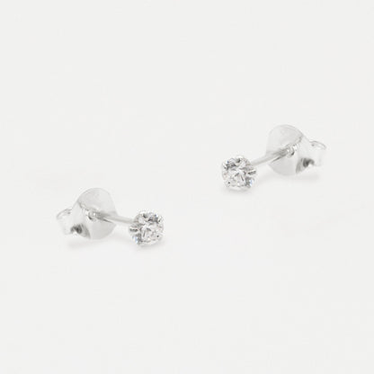 Boxed Silver Round Clear CZ Studs - 3mm