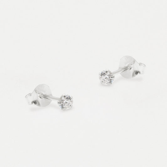 Boxed Silver Round Clear CZ Studs - 3mm