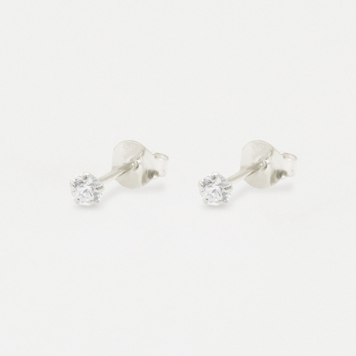 Boxed Silver Round Clear CZ Studs - 3mm