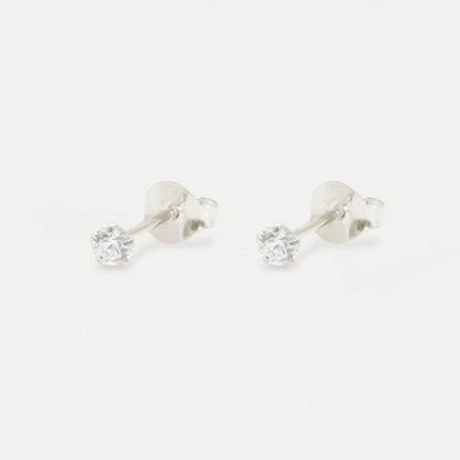 Boxed Silver Round Clear CZ Studs - 3mm