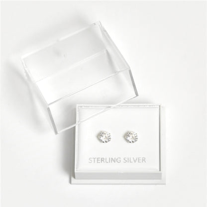 Boxed Silver Round Clear CZ Studs - 5mm