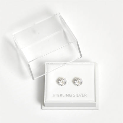Boxed Silver Round Clear CZ Studs - 6mm