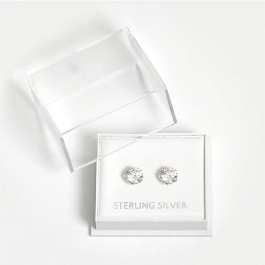 Boxed Silver Round Clear CZ Studs - 6mm