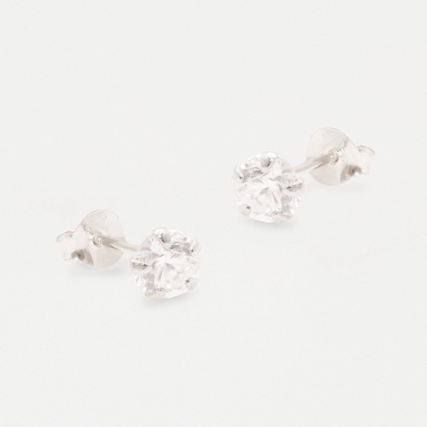 Boxed Silver Round Clear CZ Studs - 6mm