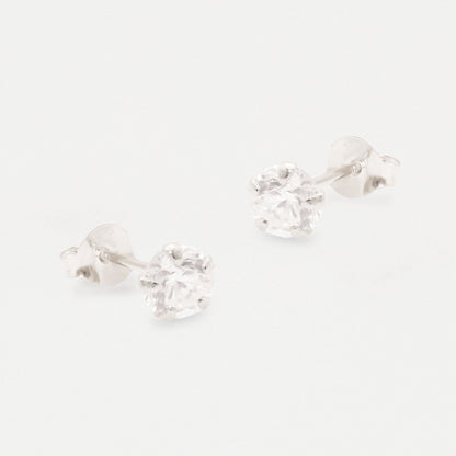Boxed Silver Round Clear CZ Studs - 6mm