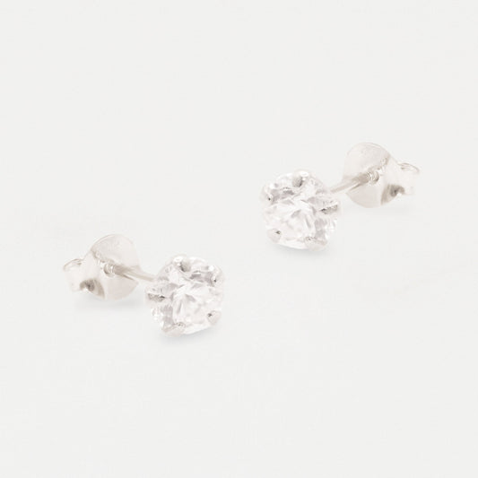 Boxed Silver Round Clear CZ Studs - 6mm