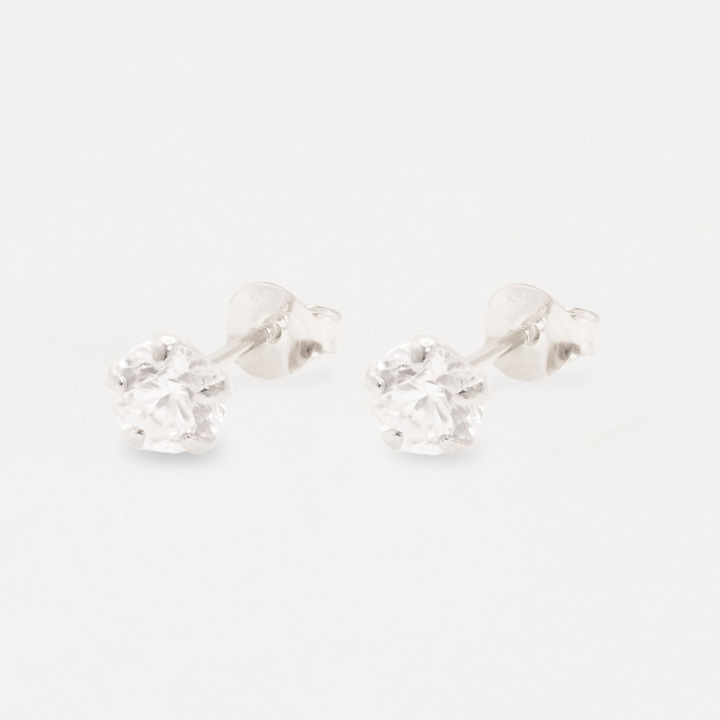 Boxed Silver Round Clear CZ Studs - 6mm