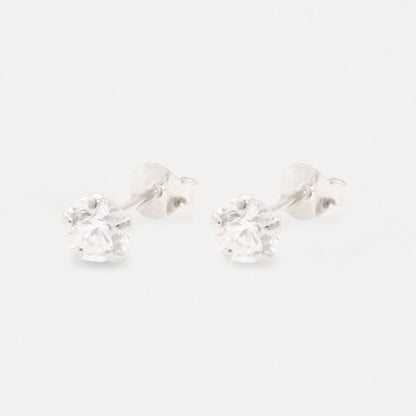 Boxed Silver Round Clear CZ Studs - 6mm