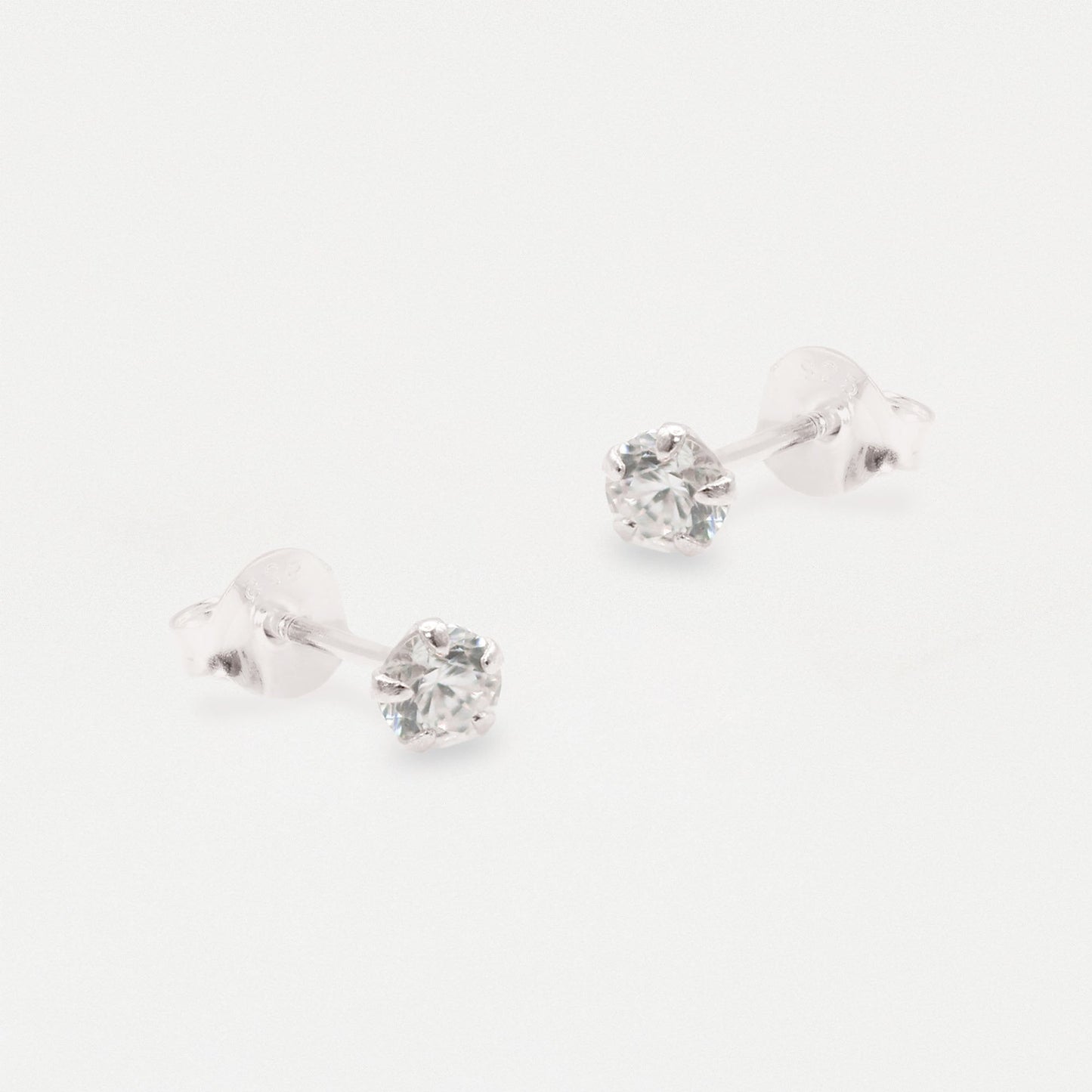 Boxed Silver Round Clear CZ Studs - 5mm