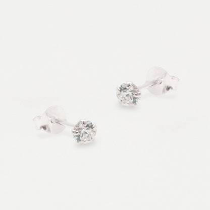 Boxed Silver Round Clear CZ Studs - 5mm