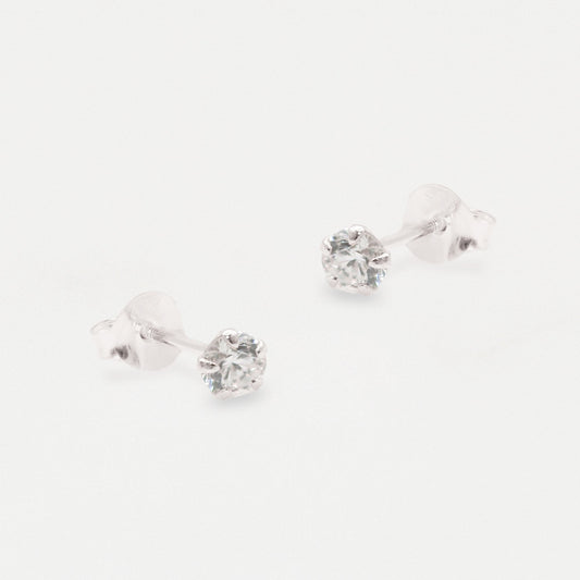 Boxed Silver Round Clear CZ Studs - 5mm