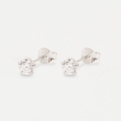 Boxed Silver Round Clear CZ Studs - 5mm